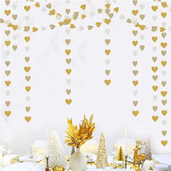 White Gold Heart Garland Champagne Party Wedding Baby Shower Bridal Decor - Picture 7 of 8